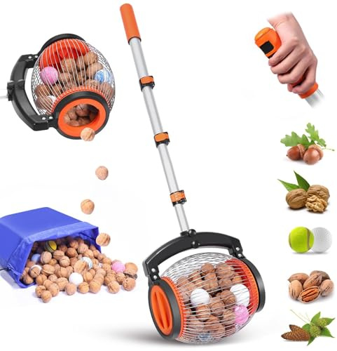 Générique Ramasse Noix avec Manche, Cueille Fruit Telescopique, Ramasse Pomme Au Sol, Grand Collecteur De Noix, Rouleau Ramasses Noixs, Outils Jardinage, pour Objets De 3/4 Pouce À 1,5 Pouce