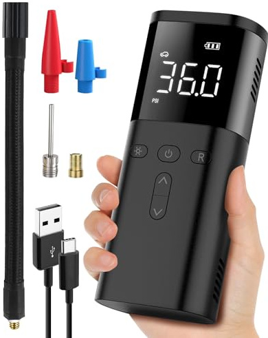 E-SMARTER Handheld Car Tyre Inflator Air Compressor, Portable Cordless Car Tyre Pump With LED Light, Air Pump for Car, Bike, Motorbike, Ball
