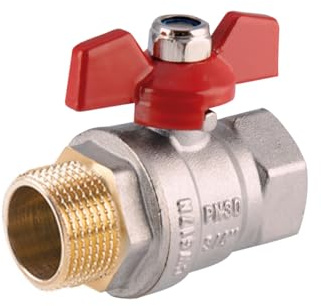 Kugelhahn 3/4 IG x 3/4 AG Flügelgriff Kugelventil Wasserventil | Aussengewinde | 30 bar | PHA-004 Hochwertiges System | Roter Griff | Wassersystem | Robuste Ausführung | Messing | Teflon Dichtung