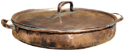 Pentola Tradizionale in Rame Stagnato, Grande Padella per Paella e Risotti, Realizzata a Mano, per Ristoranti e Trattorie (32 cm)