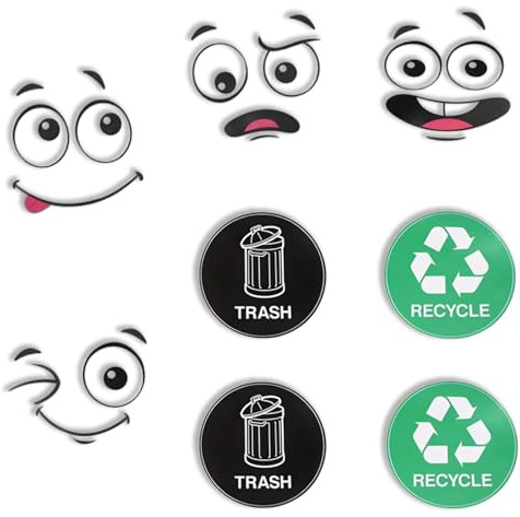 8Pcs Wheelie Bin Stickers, Bin Stickers for Wheelie Bins for Dustbins, Eyes and Mouth Self-Adhesive Decorative, Cute Style Sticker Eyes to Fridge Bins Wall, Indoor Outdoor