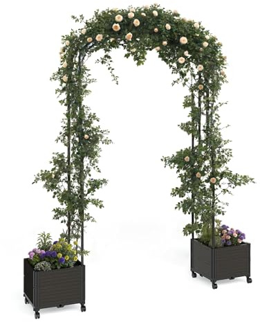 Arche De Jardin En Métal Robuste Avec Jardinières – 1,2 x 2,4 m, Tonnelle Extérieure En Métal Inoxydable Avec Roulettes, Idéale Pour Les Mariages Et Les événements, Arche De Pergola Pour Jardin, Cour,