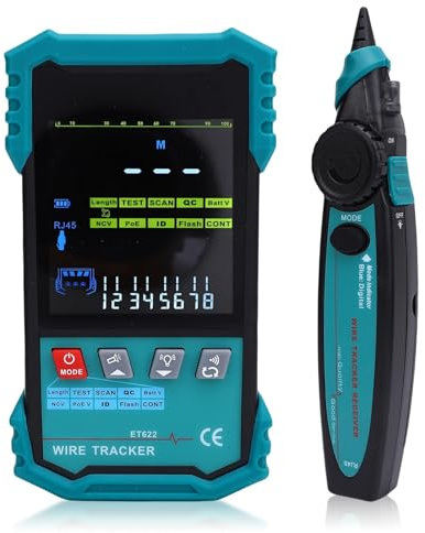 Tester professionale for cavi di rete con rilevamento della tensione POE, localizzatore elettrici, misurazione lunghezza RJ45 (400 m), kit test LAN, Controllo tecnico