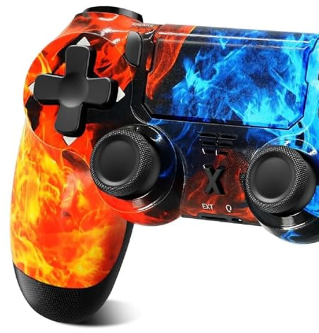 Suoxiom Wireless Controller for PS-4, Game Controller for PS-4/Pro/Slim/PC, Bluetooth Gamepad Joystick with Dual Vibration Touch Panel,Upgraded Six-Axis Sensor, 3.5mm Audio Jack (FIRE/ICE)