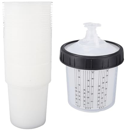 Cryfokt Gobelets de Peinture Jetables, Paquet de 50 20 3oz 600ml avec Couvercles Filtrants de 190 Microns et 1 Gobelet Rigide avec Anneau de Retenue, pour Pistolet Pulvérisateur