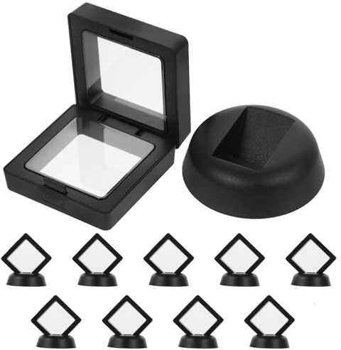 Lurrose Vitrinas Flotantes Transparentes para Joyas Juego de 10 | Abs Negro, Diseño Vertical Marco Flotante, para Anillos, Pendientes y Collares