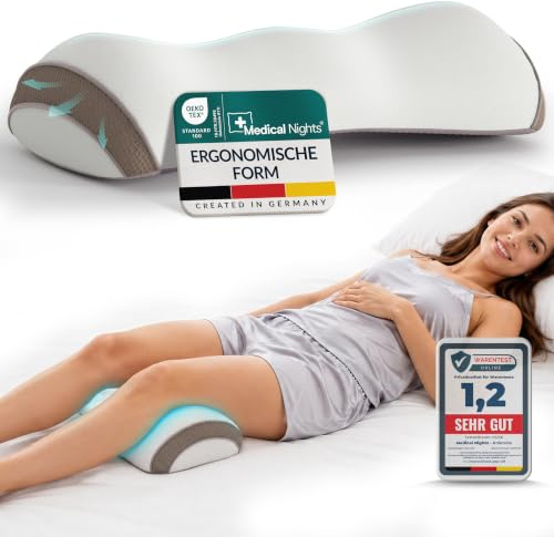 Medical Nights® Knierolle Lagerungsrolle – Beinhochlagerung in Rückenlage | Orthopädisches Lagerungskissen mit Konturform – Memory Foam, atmungsaktives Mesh, Anti-Rutsch, waschbar, für Knie & Beine