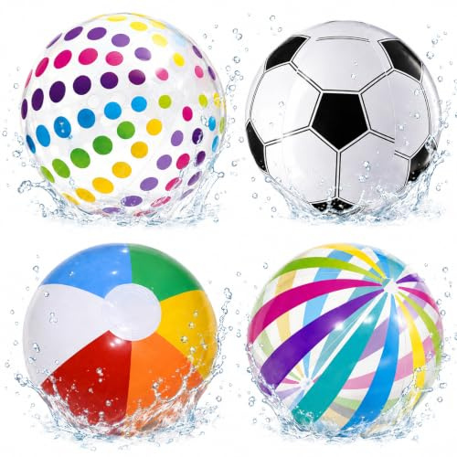 Wasserball Aufblasbar, Wasserball, 4 Stück 40 CM Bunte PVC Wasserbälle, Wasserbomben Klein, Wasserbomben Geeignet zum Spielen am Strand, im Pool und auf Rasenflächen (Enthält Schwarzweiß)
