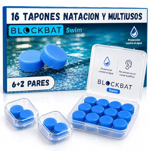 BLOCKBAT Tapones Oidos Natación de Silicona Moldeable, 16 Tapones Reutilizables para Piscina y Protección Contra el Agua, Protector Oidos Agua para Adultos, Incluye 3 Estuches