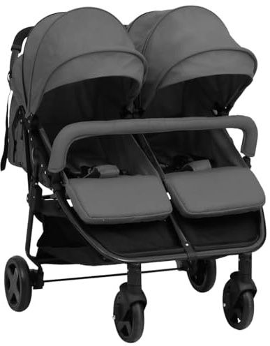 GeenYuu Passeggino per fratelli, in acciaio grigio scuro e nero, con funzione reclinabile, pieghevole e pieghevole, 76 x 94,5 x 99 cm, con tettuccio parasole, parapioggia, sospensioni per neonati