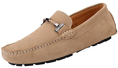 Jamron Hombres Elegante Hebilla Mocasines Comodidad Ante Zapatos de Conducir Estiloso Pantuflas Camello SN19020 EU43