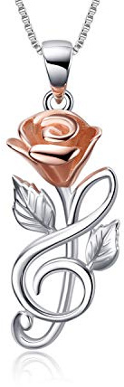 YAFEINI Rose Kette Sterling Silber Rose Gold Musiknote Rosen Blumen Anhänger Halskette Schmuck Geschenke für Frauen Mädchen Ihre Freundin Frau (Rosen halskette mit 18 )