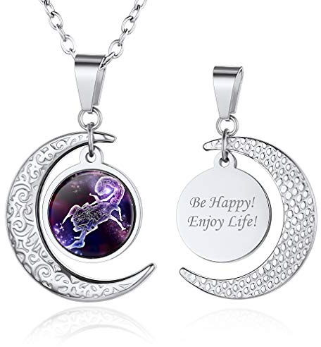 Custom4U Collier Prénom Personnalisé Signe Astrologique Scorpion,Pendentif Lune Signe Zodiaque Personnalisable avec Chaîne Réglable 50+5cm,12 Constellations Bijoux Cadeau Femme Anniversaire