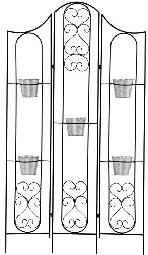 Outsunny Étagère de Pots de Fleurs Plantes en métal Style Fer forgé - Support de Plantes Pliable métal à Planter - 5 Pots Fleurs Inclus