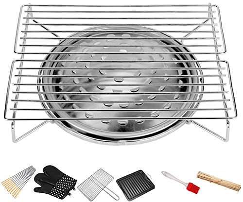 PBTMCD Simple Gas Stoves Barbecue Grill for Home, Metal Stainless Steel Portable Compact Cooktop Cooking BBQ Grill, Cassette Stove Roasting Basket,Accessory Set
