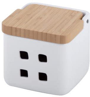 KOOK TIME Knoblauch Dose - Keramik mit deckel aus Bambusholz - Knoblauch Aufbewahrung mit belüftungslöchern für optimale konservierung - Knoblauch Topf 11,5 x 11,5 x 11,5 cm (Weiß)