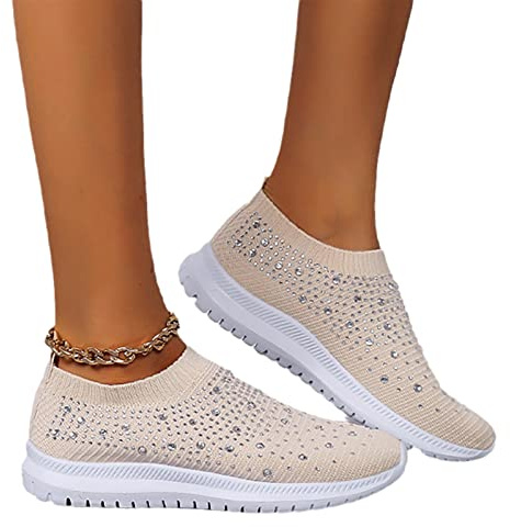 MIYYO Sneakers Casual da Donna Scarpe da Passeggio alla Moda con Strass Sneakers Estive in Maglia Traspirante Scarpe Ortopediche Leggere E Comode con Suola Morbida (Color : Brown, Size : 36 EU)
