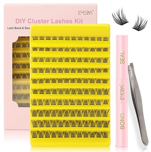 EMEDA Limma och försegla ögonfransarna med franskluster Kit Individuella klusterfransar med bindning och tätning Cluster Lashes with Bond and Seal DIY-kit för fransförlängning (M02 14mm)
