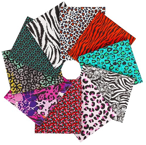 Craftido 10 stycken Fat Quarters 18 tum x 21 tum (46 x 53 cm) - medelvikt 145 g - 100 % bomull för quiltning, sömnad, lapptäcke, gör-det-själv och hantverk - fancy djur