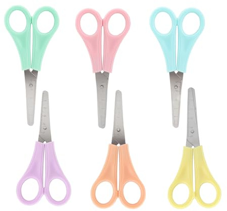 Aacehlh 6 Pack Safety Scissors, 5' Safety Blunt Tip Kids Craft Scissors for School Class, Art Crafting Classes, Office Supplies and Other Daily Use (Bright color)