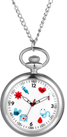 Silverora Taschenuhr Krankenschwester Uhren Schwesteruhr: Medizinischem Muster Analoge Quarz Uhr Wasserdicht Ketteruhr Arbeitsuhr für Arzt Pflger Silber