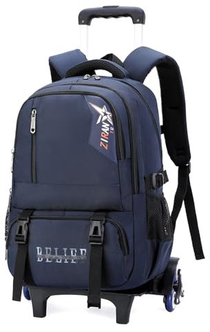 IvyH Rucksack Trolley Schulrucksack Jungen Teenager Schulranzen mit 6 Räder, Abnehmbar Kinderrucksack mit Rollen Lässig Trolley Schultasche für die Schule oder auf Reisen, 27L -Blau