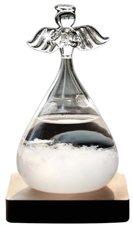 FIYSON Sturmglas Wettervorhersage, Transparentes Wassertropfen Wetterstation Glasbarometer, Engel Wettervorhersagestation Predictor Decor, Sturmglas mit Sockel, Heimbüro-Dekor Geschen (Weiß)
