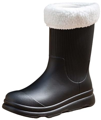 Generico Stivali Gomma Donna Pioggia Imbottiti Antiscivolo, Stivali in Gomma Donna Per Pioggia Comodi Caldi Rain Boots Moda Resistenti Stivali Donna Invernali Eleganti Stivali Corti Tinta Unita