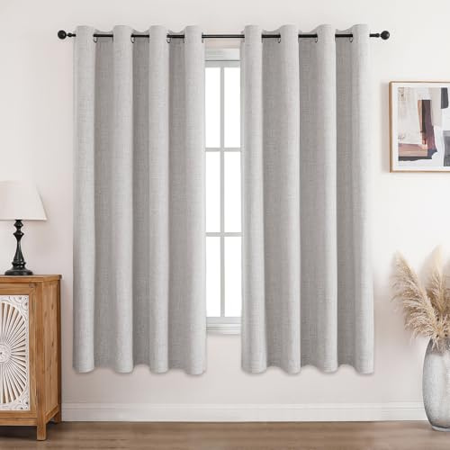 CUCRAF Vorhang 100% Blickdicht Leinen Gardinen mit Ösen Verdunklungsvorhänge Gardinen Weiß H175 x B140 cm 2er Set, Thermovorhang Kälteschutz Schallschutz Vorhang für Wohnzimmer Schlafzimmer