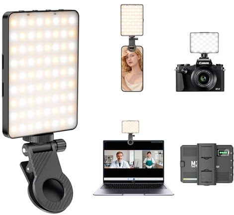 GMETAL LED Portable Selfie Light Video Conference Lighting Quality Lithium Battery CRI 97+, Clip & Camera Tripod Adapter, 3 Light Modes for Phone, iPhone, Webcam, Laptop, Photo & Makeup