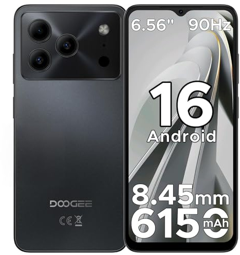 DOOGEE Note56 Android 16 Smartphone Pas Cher, Telephone Portable 6150mAh Écran 6.56 HD+/90Hz 24Go+64Go/TF 2To, 8MP+5MP Telephone, Débloqué 4G Dual SIM, Octa Core, Face ID/OTG
