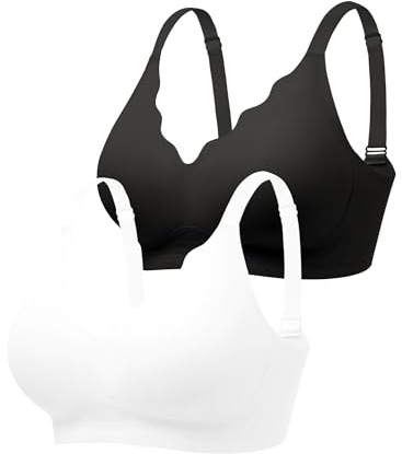 SEAJOY Damen BH ohne Bügel Schwarz|Weiß, Nahtloser Bügelloser Bralette Gepolstert Push Up Bustier S-3XL