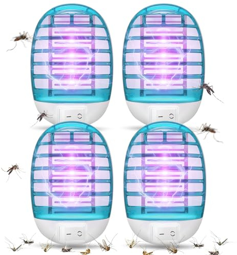 Lampada Antizanzare Elettrica,Elettrico Anti Zanzare Interno 4PCS Trappola per Zanzare Mosche con Luce UV LED Silenziosa Elettrico Zanzariera per Insetti Zanzare,Mosca,Falene
