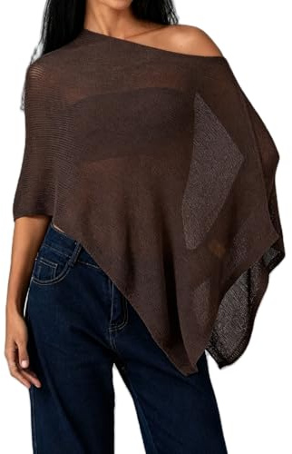 DexQur Womens Sheer Poncho Top Y2k Knitted Summer Asymmetrical Mesh Shawl Pullover Sweater Cover Up Tops
