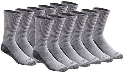 Dickies Men's Dri-Tech Original Moisture Control Crew Socks, Available in M-XXL (6, 12, 18 Pairs), Grey (12 Pairs), Large