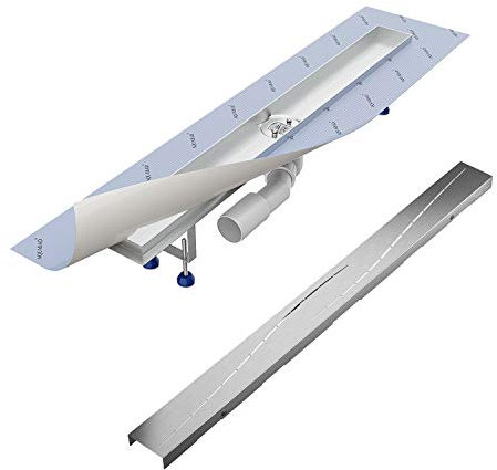 Aquabad Duschrinne SDS Pro 90 cm gebürsteter Edelstahl inkl. Haarsieb, Abgang waagerecht, Blende MODERN, linearer Bodenablauf, Komplettset
