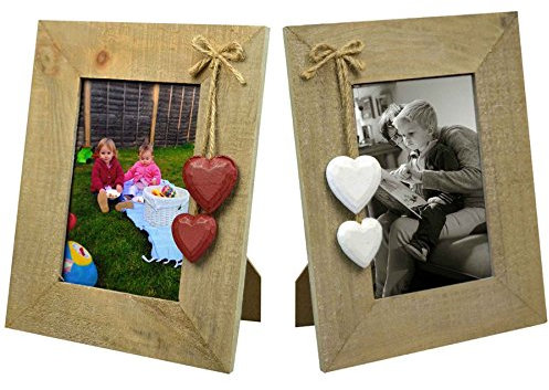 Nicola Spring Bilderrahmen-Set - Holz-Rahmen mit roten Herzen & weißen Herzen - für Fotos 10 x 15 cm (4 x 6“) - 2 Stück