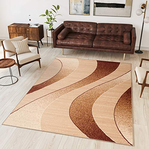 TAPISO Dream Teppich Wohnzimmer Modern Wellen Streifen Beige Hellbraun Creme Leicht Meliert Schlafzimmer Esszimmer Gästezimmer ÖKOTEX 250 x 350 cm