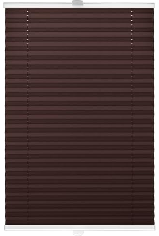 DomDeco Plissee 55x220cm Braun mit weiß lackierten Alu-Profilen, KlemmFix-Halterung zur Montage ohne Bohren