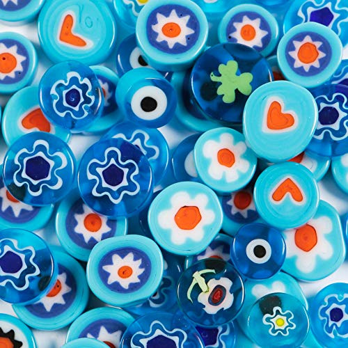 Millefiori Kieselsteine aus farbigem Glas, Mosaik für Kunst und Handwerk, 50 g (Türkis)