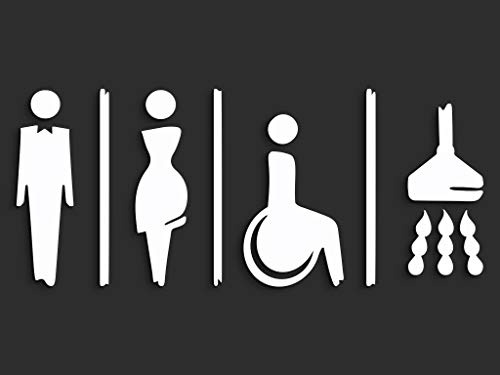 Signs - En relief Pancarte Douche 15 cm, Panneau porte WC autocollant, Symboles adhésifs Toilette Hommes, Femmes et Handicapés (4 figures au choix, Blanc)