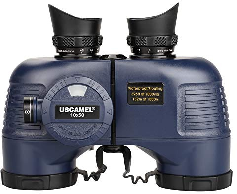 USCAMEL 10x50 Marine Fernglas für Erwachsene, wasserdichtes Fernglas mit Entfernungsmesser-Kompass, BAK4 Prisma FMC-Objektiv Fernglas mit Stativadapter für Navigation, Vogelbeobachtung, Jagd