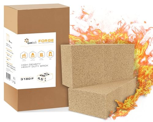 GIRtech Forge - Ladrillos refractarios Resistentes de Alta Densidad 3180F, Paquete de 2, Ladrillos refractarios Duros para mampostería, Horno Aislante, Hoguera, Estufa de leña, Horno, Parrilla,
