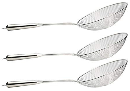 Espumadera Colador Conjunto de 3 filtro de malla de acero inoxidable de Asia Colador Cuchara de alambre de acero inoxidable con mango de cuchara Skimmer for la cocina for freír alimentos, pasta, espag