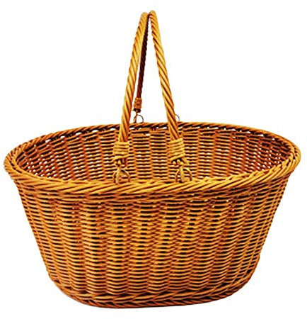 NC Cesta de mimbre hecha a mano, cesta ovalada de sauce de mimbre, cesta de la compra, cesta de la compra, cesta de picnic con asa, cesta de la recolección de huevos, cesta de Pascua