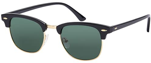 EFE Lunettes de Soleil Homme Femme Rétro Classique Demi Cercle Polarisées Monture Lunette de Soleil Conduite Protection UV400