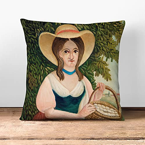 Big Box Art Woman With Basket Of Eggs By Henri Rousseau - Cushion Cover Throw Pillow with Insert for Sofa Chair Bed - Double-sided - 40x40 cm