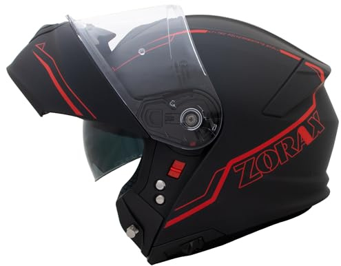 Zorax Safari Double Visor Full Face Motorcycle Helmet | Matt Black/Red S (55-56cm) Motorbike Helmet ECE 2206 Approved