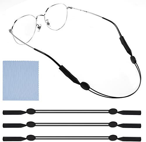 AIEX 3pcs Adjustable Silicone Glasses Straps, Eyewear Retainers Silicone Sunglasses Holder Strap Sport Glasses String with 1pc Cleaning Cloth for Men Women Kids Eyeglasses Retainers