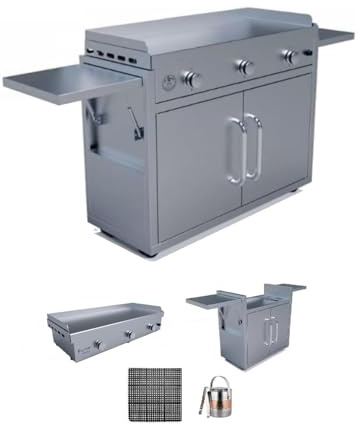 Le Griddle 41 Built-In Natural Gas Three Burners Griddle | with Freestanding Cart has Folding shelves, Double Access Door & Caster Wheels